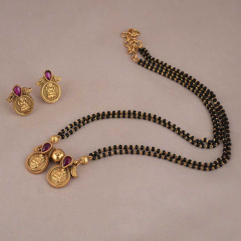 Antique gold finish Lakshmi beaded mangalsutra set